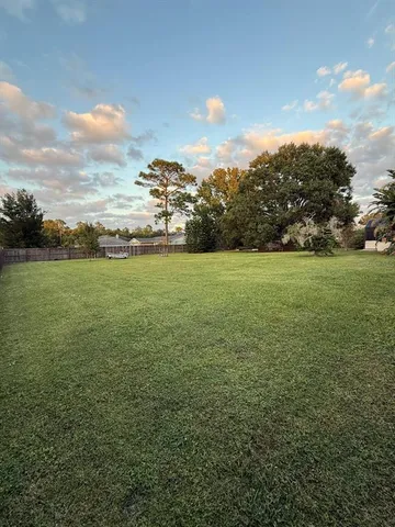 a view of a big yard with lots of green space