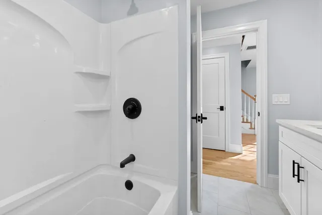 a bathroom with a bathtub