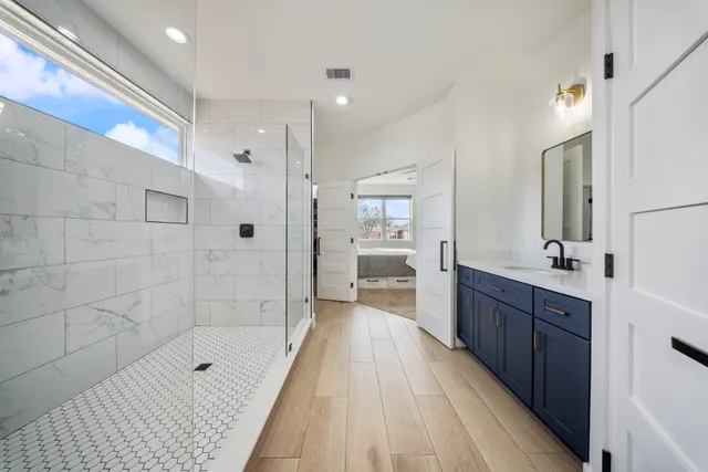 a bathroom with a shower