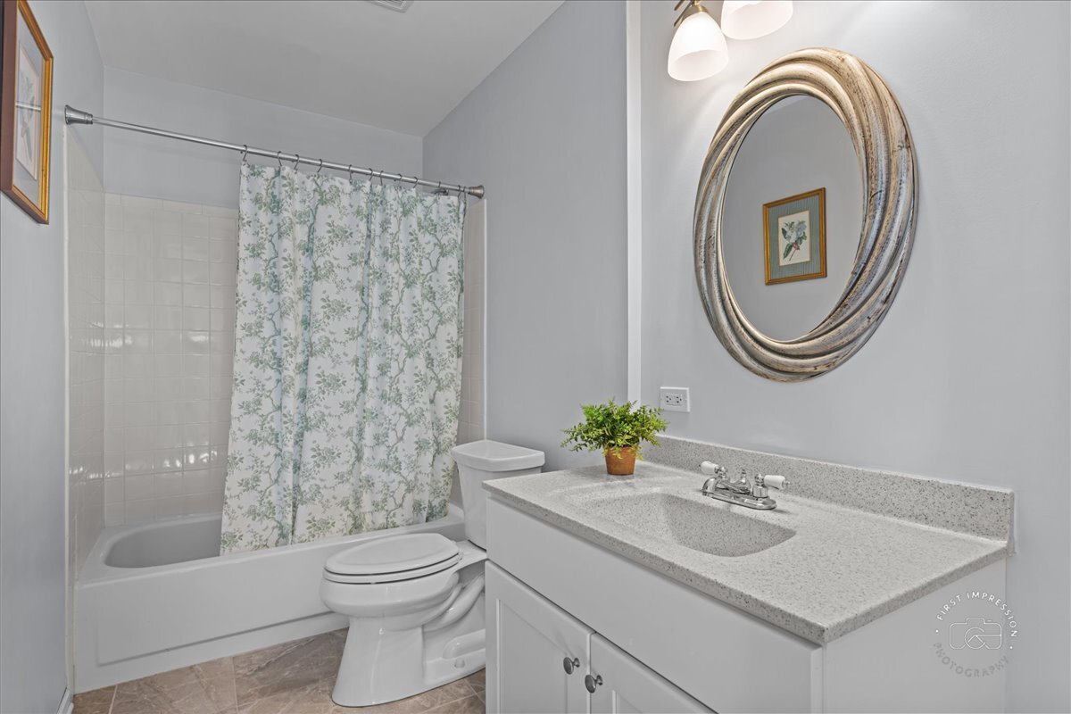 2138 Derby Court Wheaton, IL 60189 - Photo 15 of 24 a bathroom with a sink a mirror a toilet and a shower