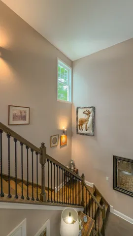 a view of a balcony and wooden floor
