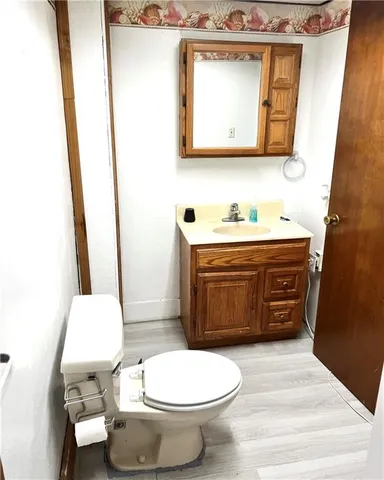 a bathroom with a toilet a sink and a mirror
