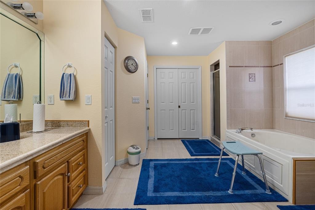 4190 Southwest 103rd Street Road Ocala, FL 34476 - Photo 27 of 55 a bathroom with a sink a mirror and a shower