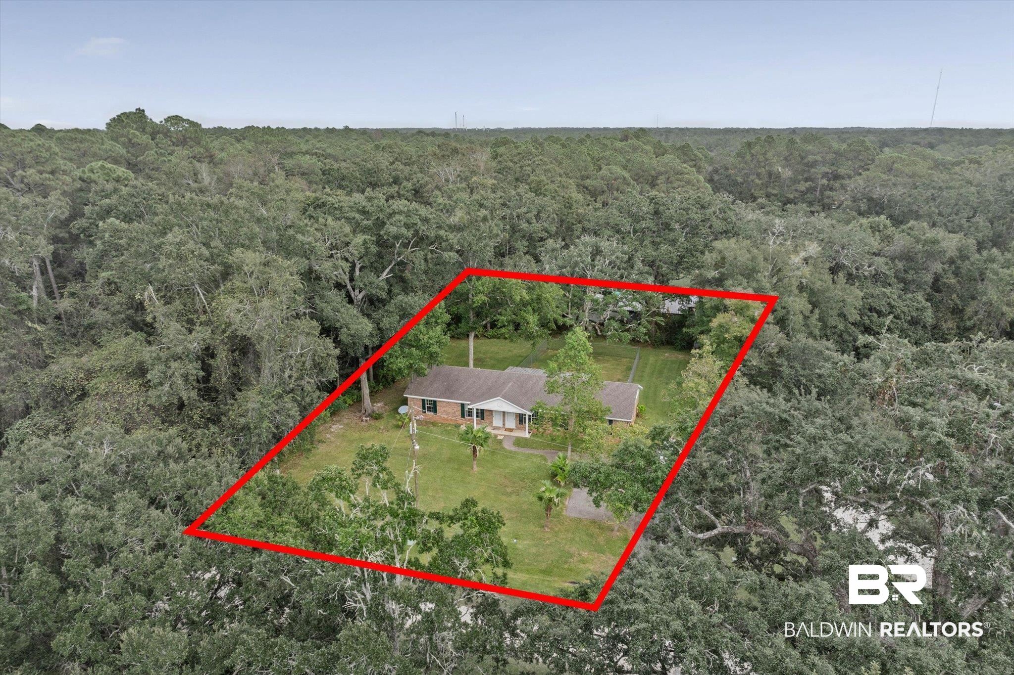 14165 River Oaks Road, Unit A & B Coden, AL 36523 - Photo 27 of 35 View from above of property featuring a forest and property parcel outlined
