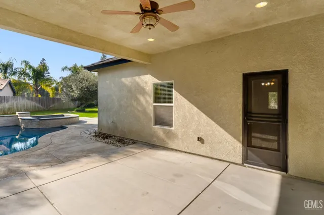 a view of a terrace with a garden