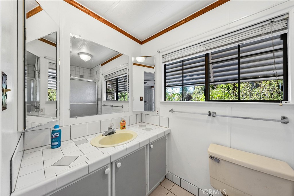 3360 Yuba Street Nice, CA 95464 - Photo 19 of 50 a bathroom with a granite countertop sink and a large mirror