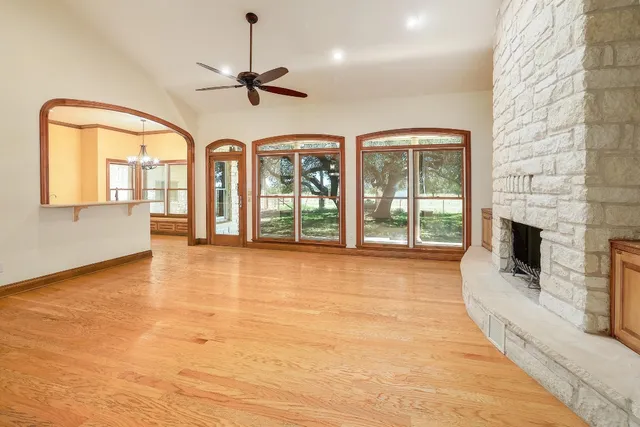 a view of an entryway with a fireplace
