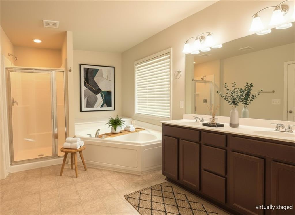 615 Ceremony Way Acworth, GA 30102 - Photo 7 of 9 a spacious bathroom with a double vanity sink mirror and bathtub