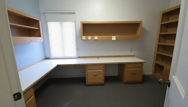 a room with table and closet
