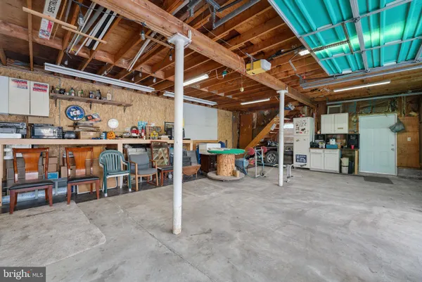 a view of a storage room with racks