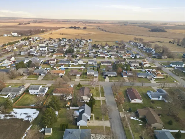 a view of a city with furniture