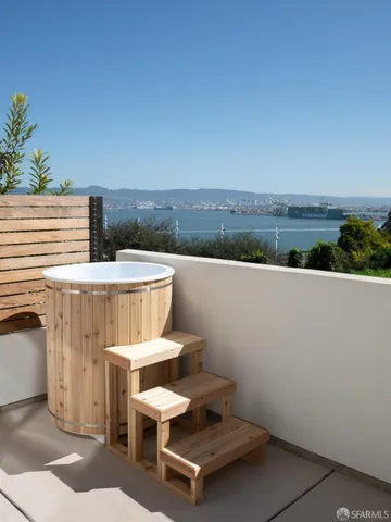 a view of a terrace with a bench