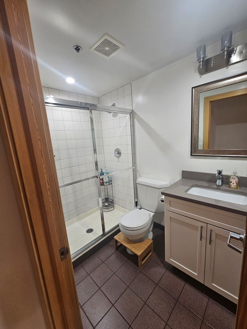 537 Custer Avenue, Unit 5 Evanston, IL 60202 - Photo 16 of 19 a bathroom with a granite countertop sink toilet and shower