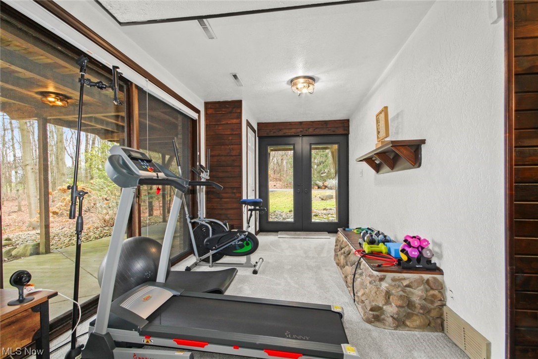 7550 South Raccoon Road Canfield, OH 44406 - Photo 9 of 32 Workout area with french doors and carpet flooring