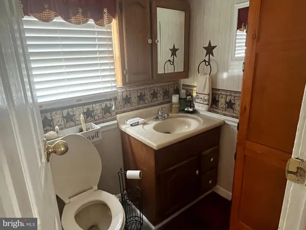 a bathroom with a sink a toilet and a mirror