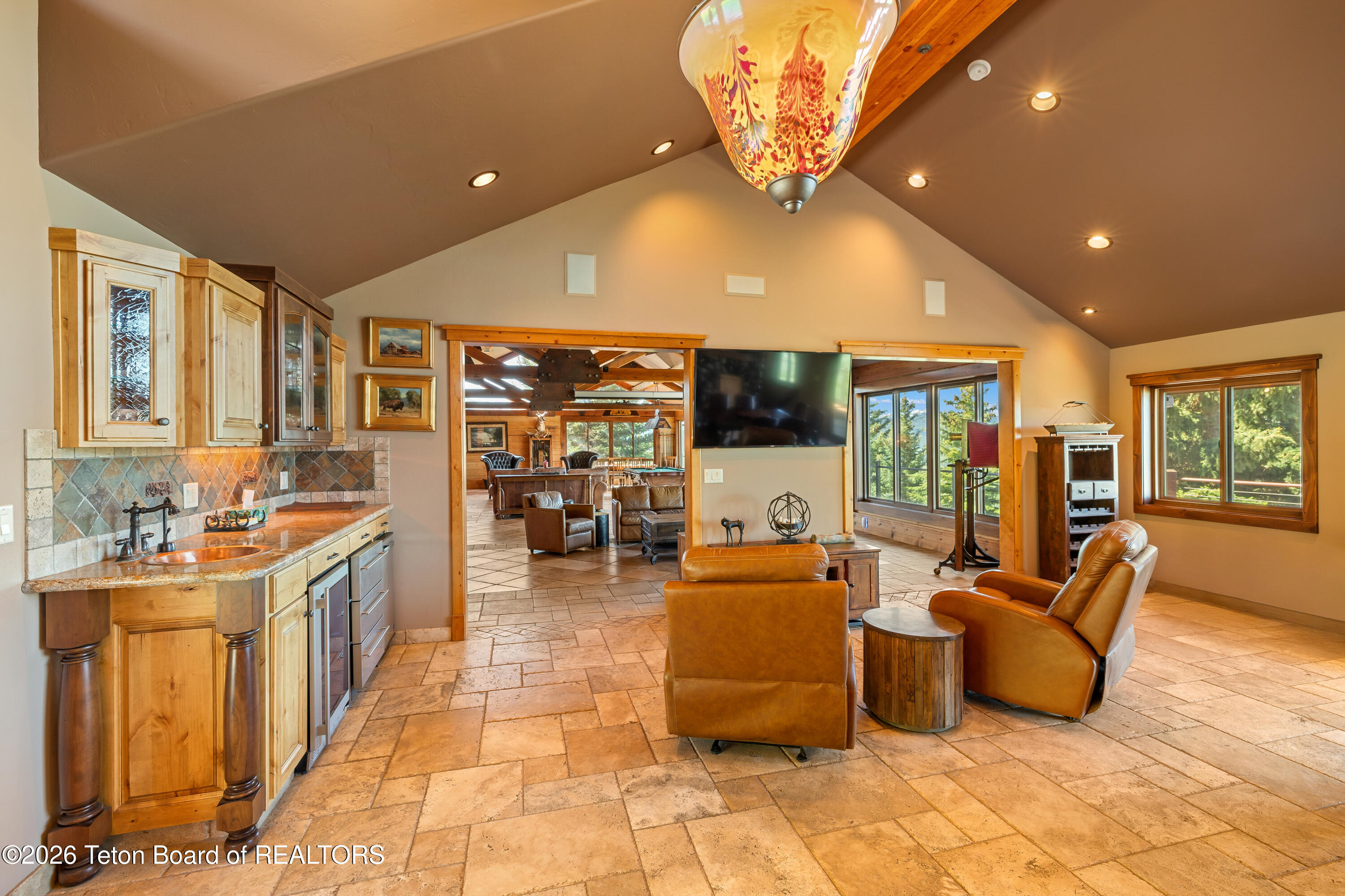 2490 La Bonte Road Jackson, WY 83001 - Photo 12 of 50 Living Room TV and Wet Bar
