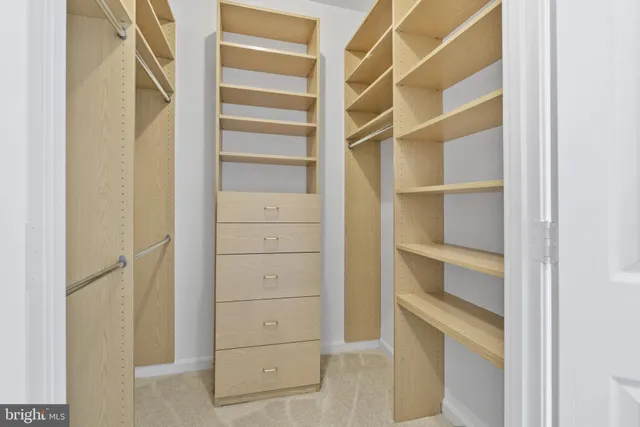 a view of walk in closet with empty racks