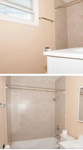 a bathroom with a bathtub