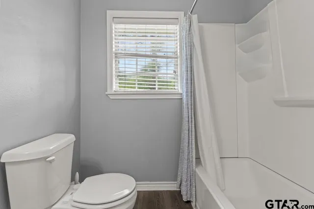 a white toilet sitting next to a bath tub