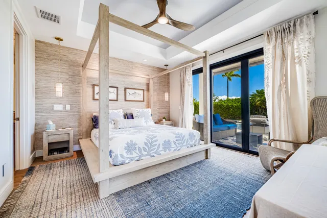 a spacious bedroom with a large bed and a large window