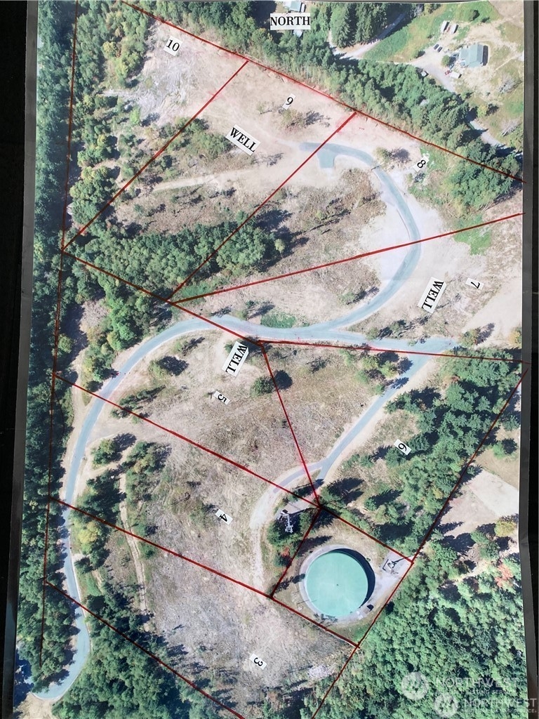 an aerial view of a backyard
