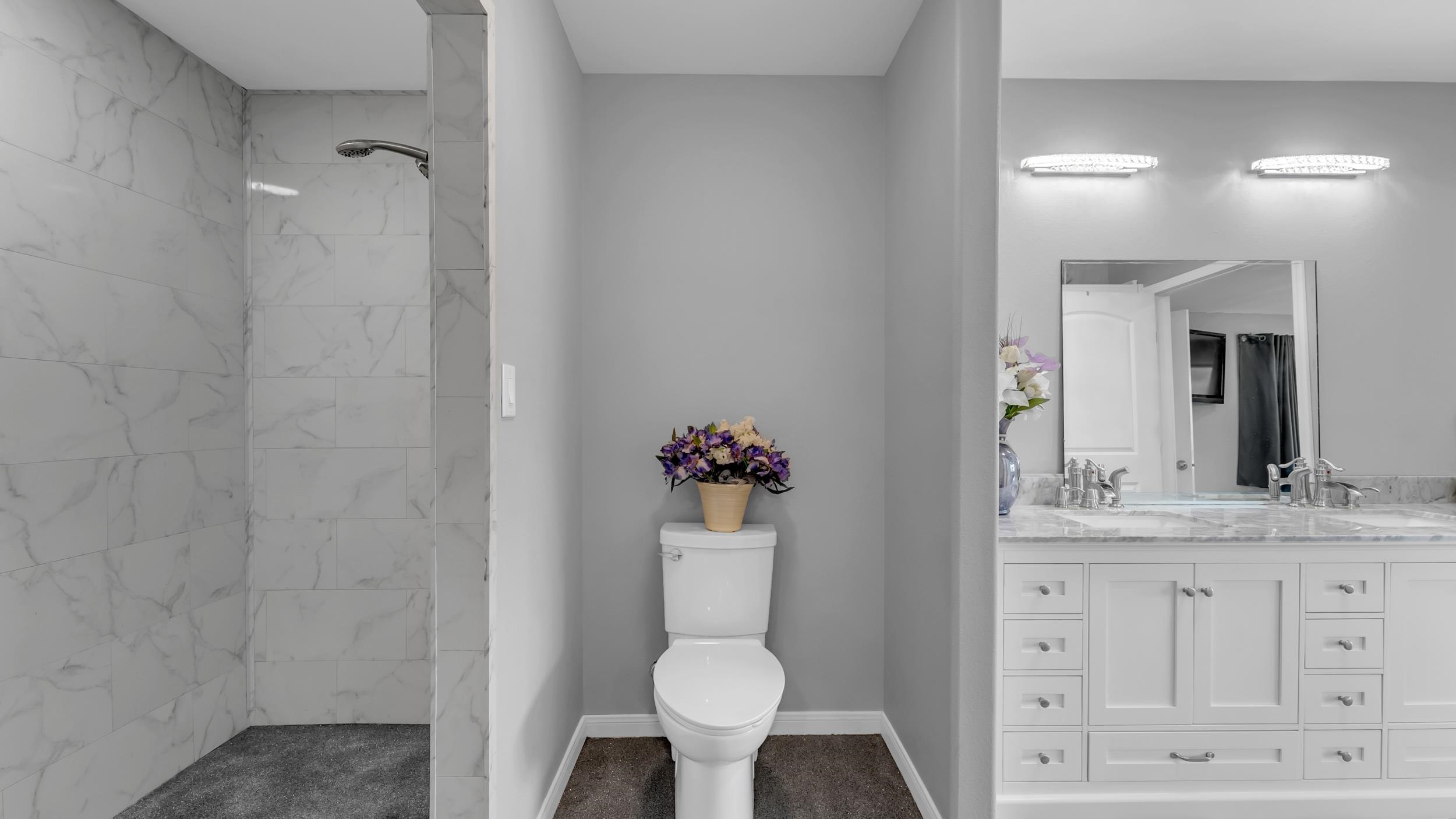 1570 Breezeway Tow, TX 78672 - Photo 11 of 30 a bathroom with a granite countertop sink toilet and a mirror
