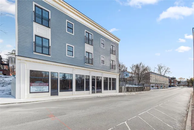 a view of a building with a large window