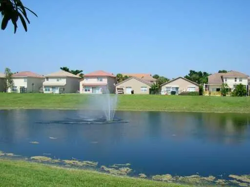 a view of a lake with houses