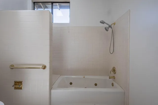 a bathroom with a shower and a bathtub