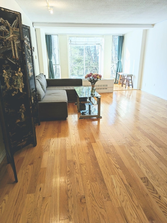 99 Pond Avenue, Unit 409 Brookline, MA 02445 - Photo 2 of 28 a living room with furniture and a fireplace