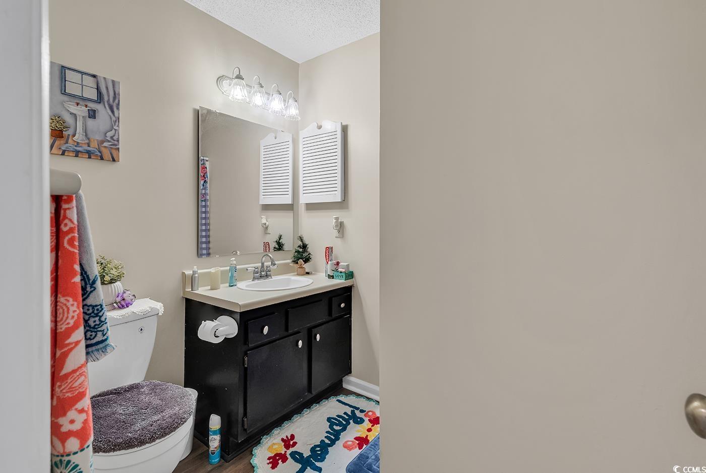 6628 Mallard View Point Myrtle Beach, SC 29588 - Photo 8 of 34 Bathroom featuring vanity, a textured ceiling, baseboards, and toilet