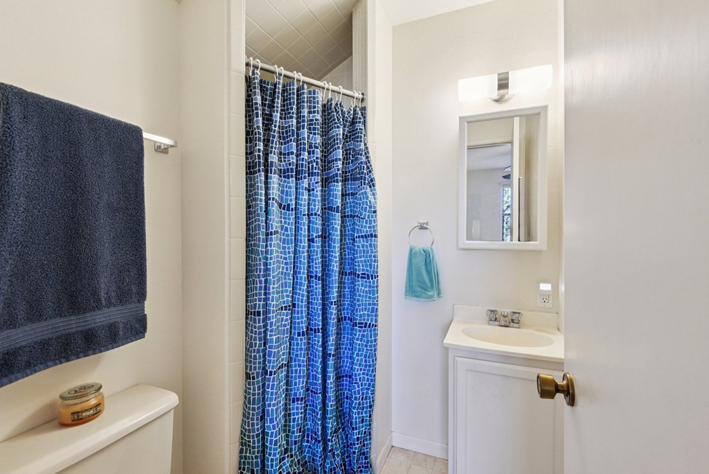 115 South Codrington Kerrville, TX 78028 - Photo 23 of 33 a bathroom with a sink a toilet and shower curtain