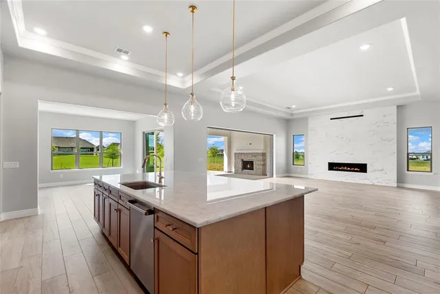 a view of kitchen and kitchen island