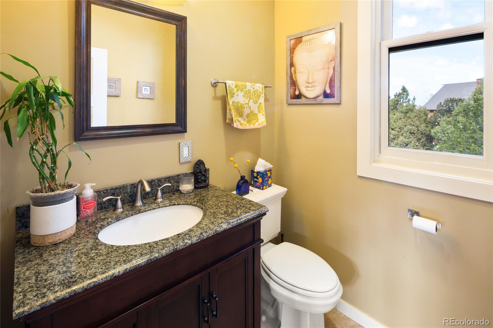 147 Moonlight Way Crestone, CO 81131 - Photo 19 of 47 a bathroom with a granite countertop sink mirror and a toilet