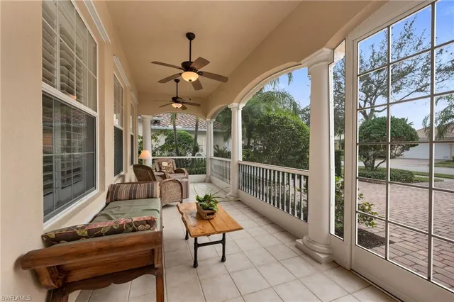 a balcony with furniture