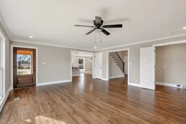 a view of cabinets with wooden floor