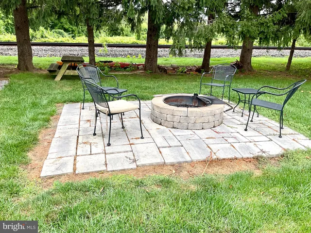 a view of a garden with a slide