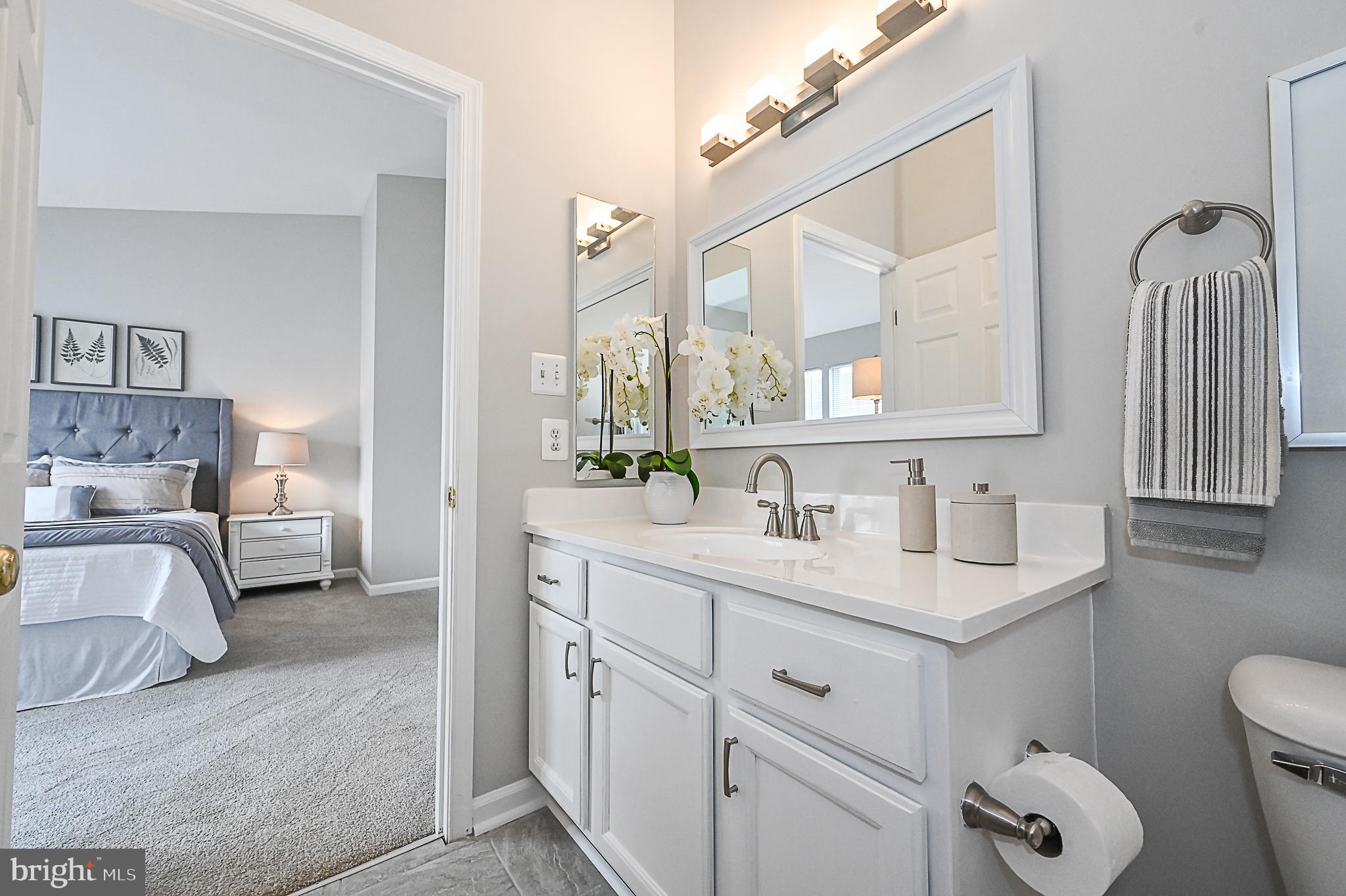 6356 Racetec Place Springfield, VA 22150 - Photo 31 of 51 a en suite bathroom with a double vanity sink a mirror and a toilet