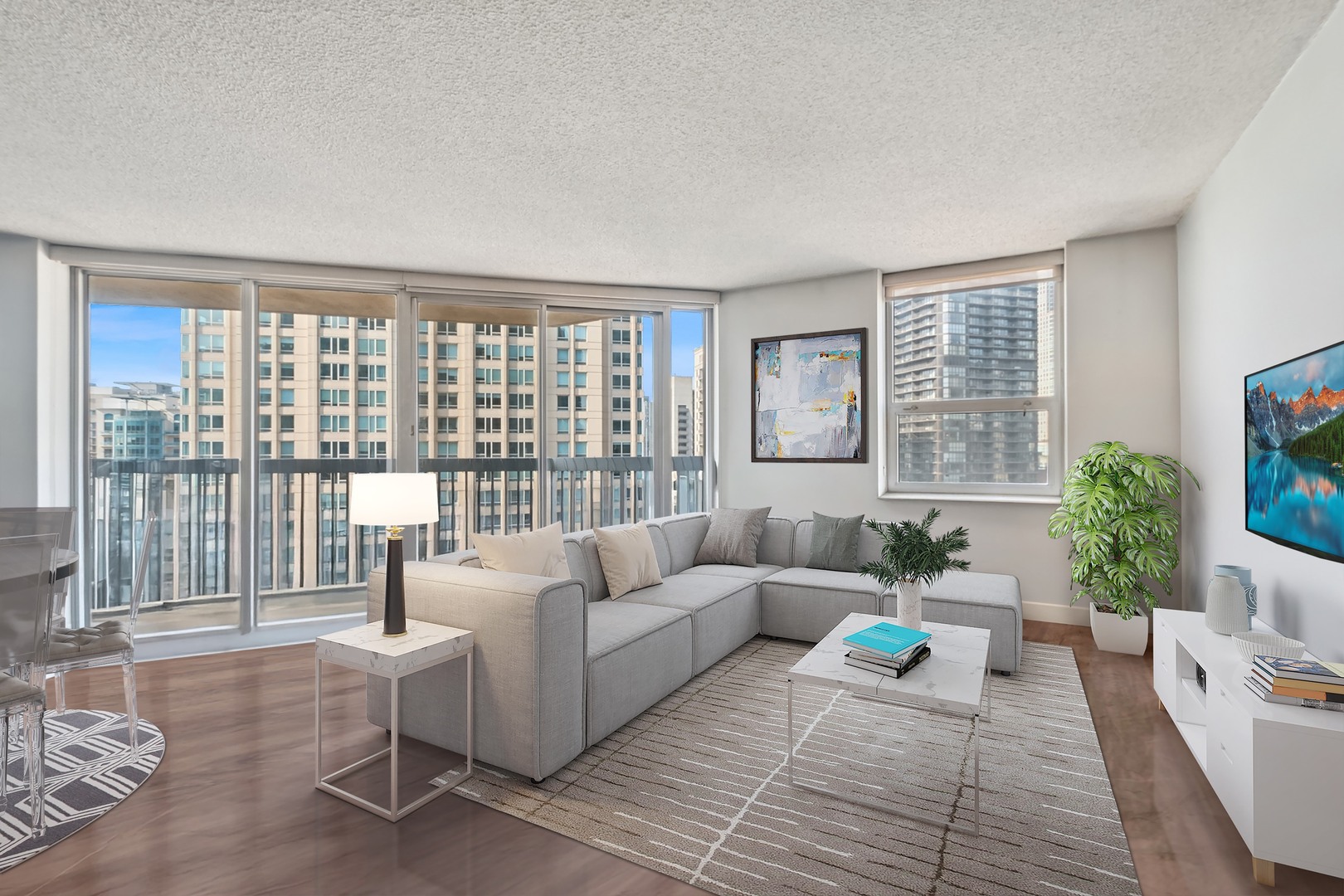 545 North Dearborn Street, Unit 1904 Chicago, IL 60654 - Photo 5 of 35 a living room with furniture and a large window