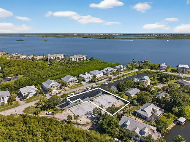 an aerial view of a building with outdoor space