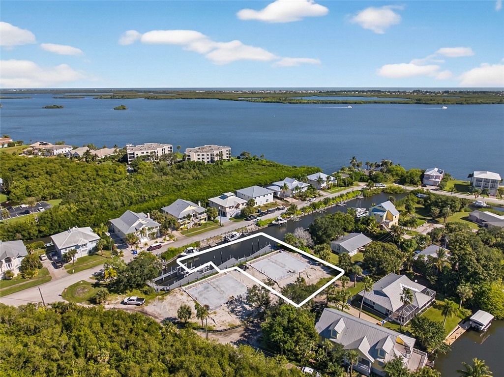 an aerial view of a building with outdoor space
