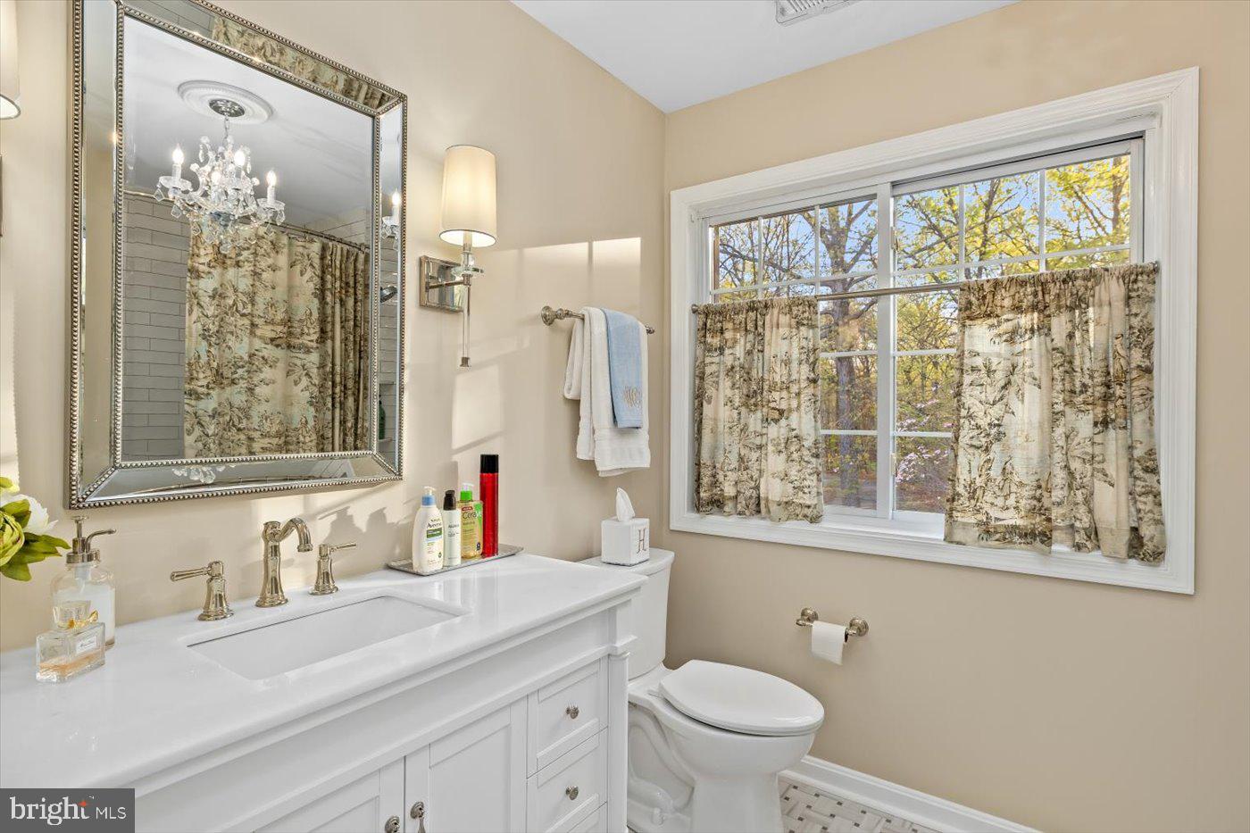 13037 Orange Plank Road Locust Grove, VA 22508 - Photo 40 of 71 a bathroom with a granite countertop sink a large mirror and a shower