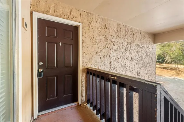 a view of wooden balcony