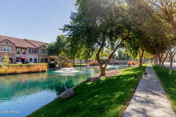 a view of a lake with houses