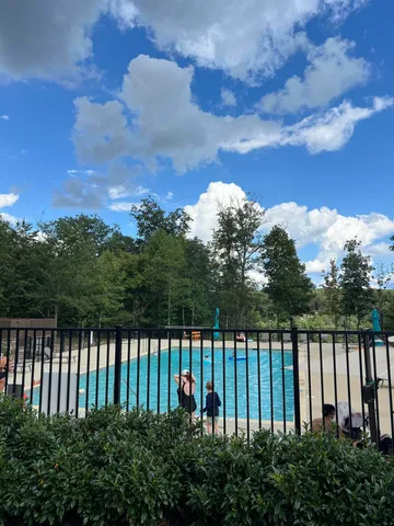 a view of backyard with wooden fence and a large tree