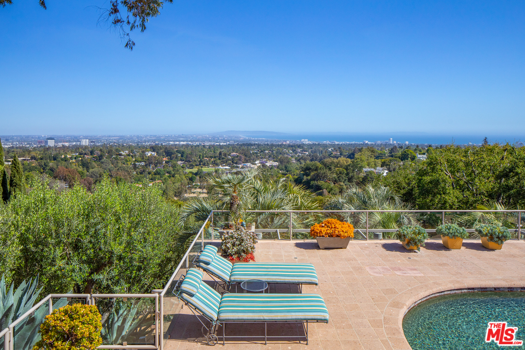 an outdoor space with furniture