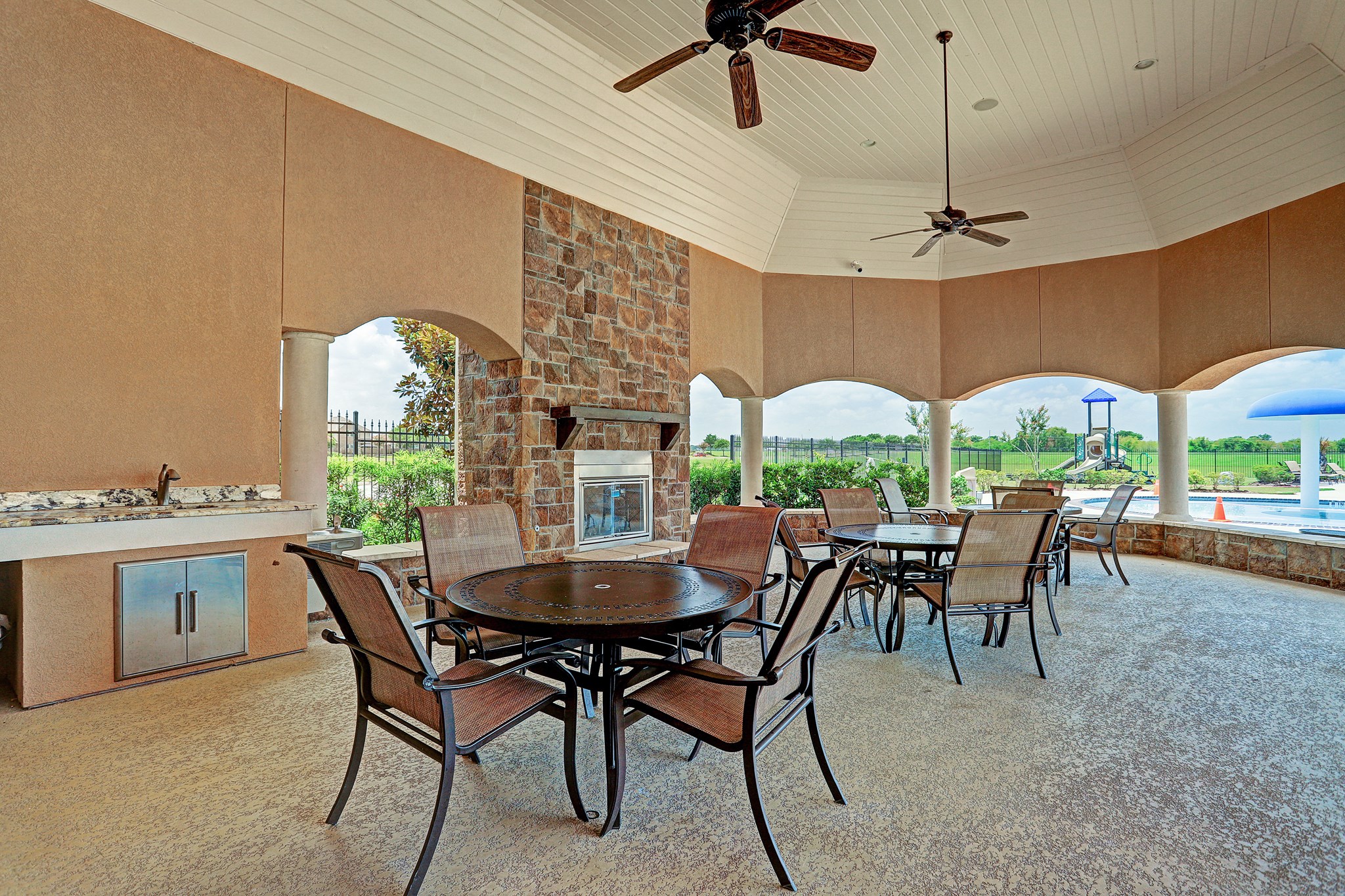 2815 Clapbread Lane Rosenberg, TX 77471 - Photo 45 of 49 A covered outdoor pavilion with a fireplace is great for evening events.