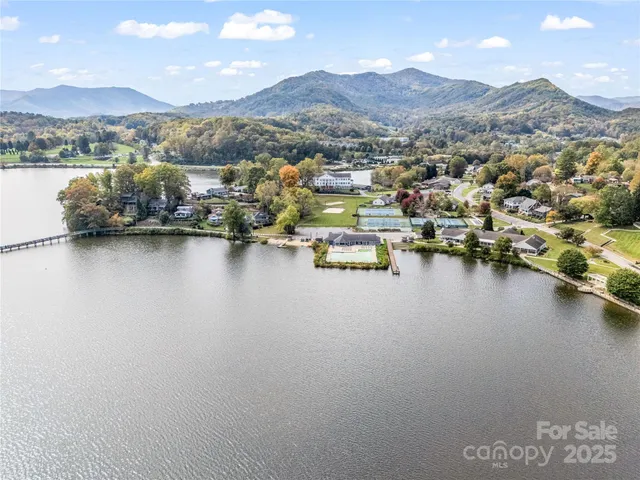 a view of a lake with mountains in the background