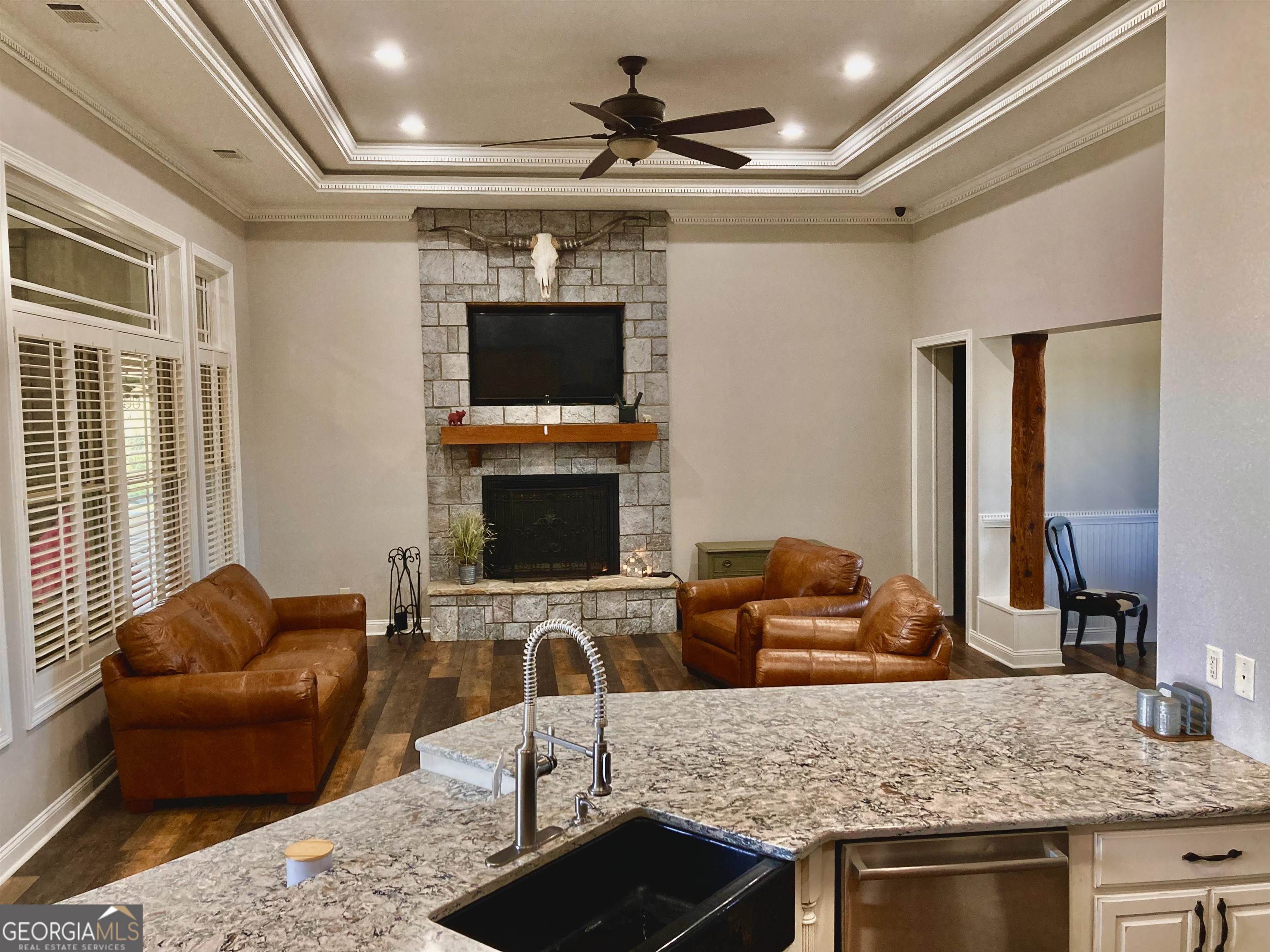 243 Ralls Road Hogansville, GA 30230 - Photo 12 of 39 a living room with furniture a flat screen tv and a fireplace