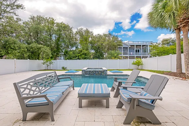 a balcony with furniture